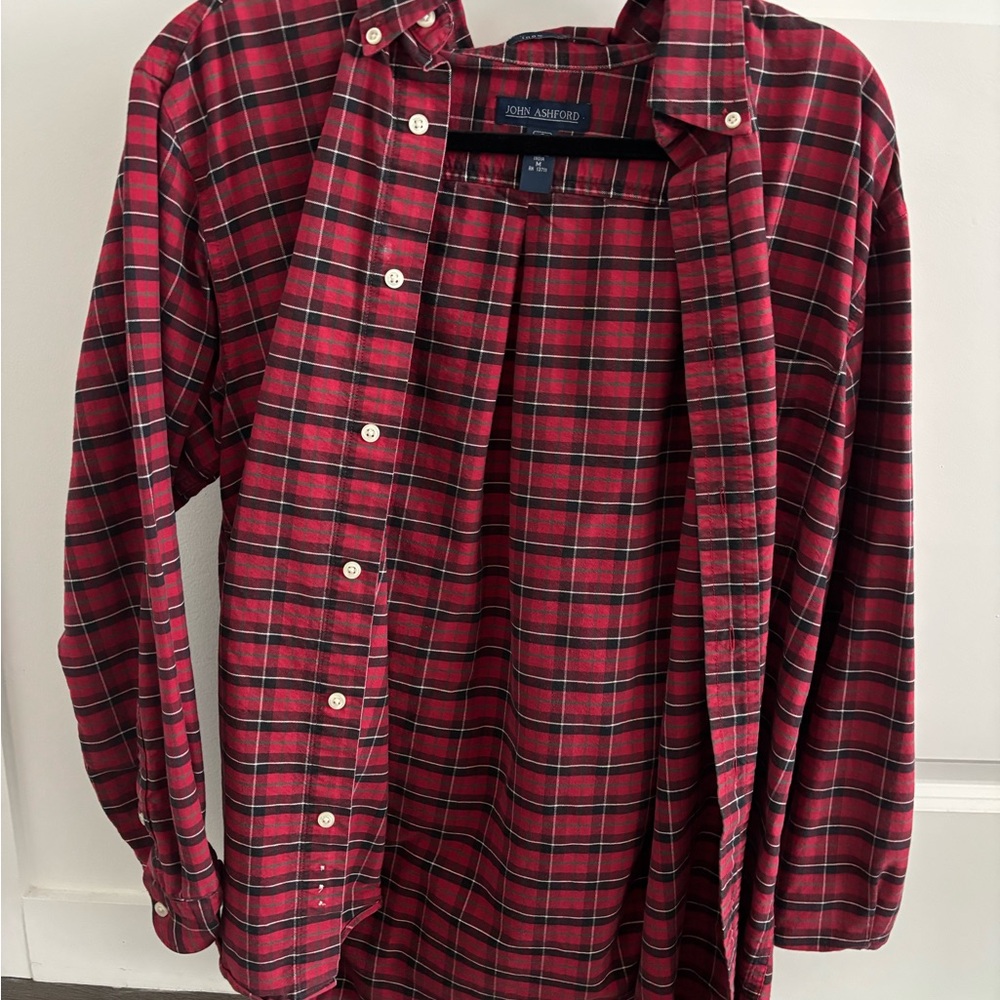 John Ashford Men's Red Plaid Button Down Shirt